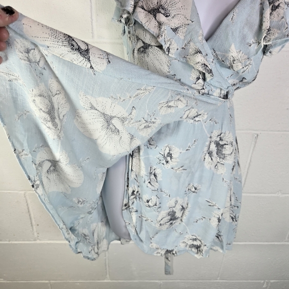Free People French Quarter Blue Floral Cottagecore Wrap Mini Dress - Picture 7 of 12